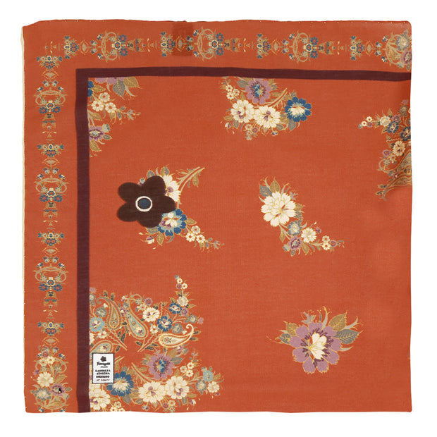 Orange neckerchief with flowers and paisley