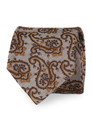 Cravatta jacquard in seta con motivo a paisley beige e giallo - Fumagalli 1891