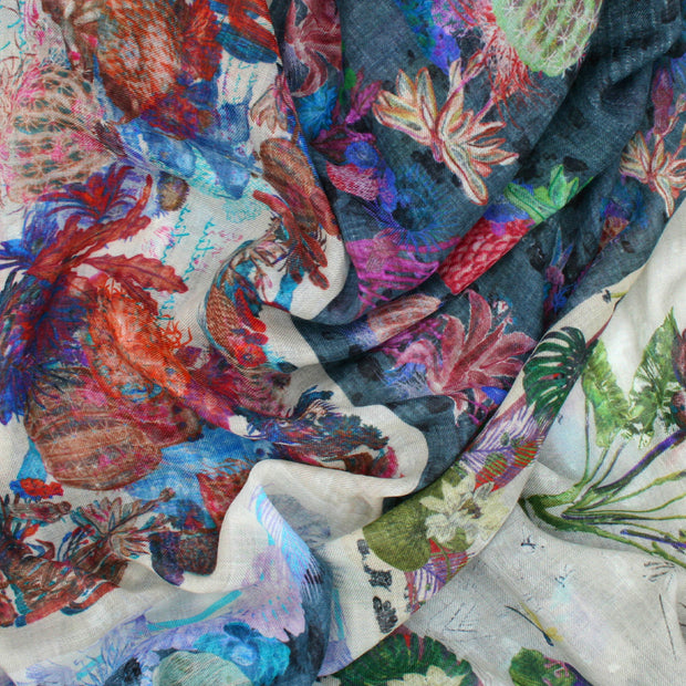 Floral design shawl fancy colors pure cashmere - Fumagalli 1891