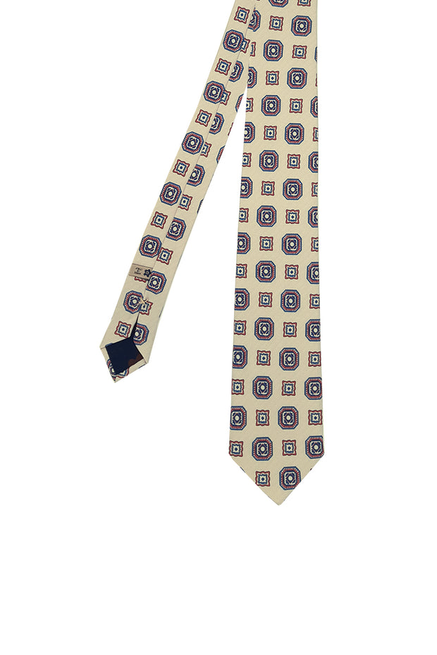 Cravatta in seta stampata bianco panna - Fumagalli 1891