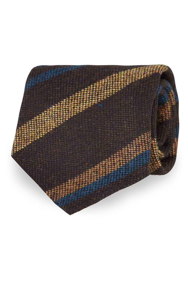 Brown, yellow & blue striped donegal wool hand made tie