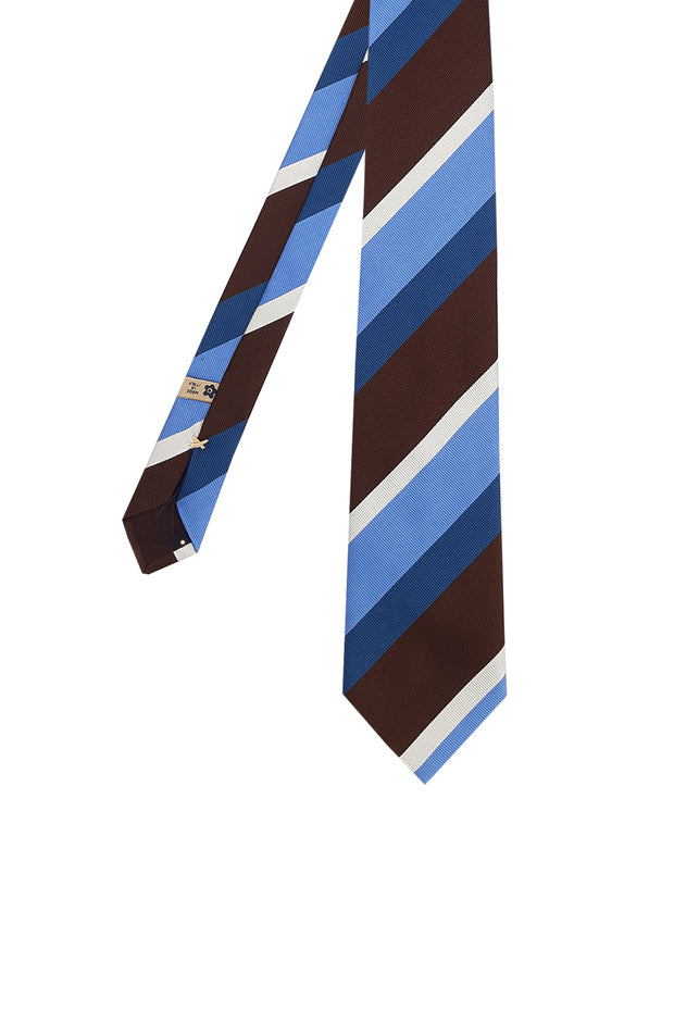 Cravatta regimental blu marrone azzurro e bianco - Fumagalli 1891