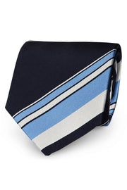 Regimental tie blue white and light blue pure silk