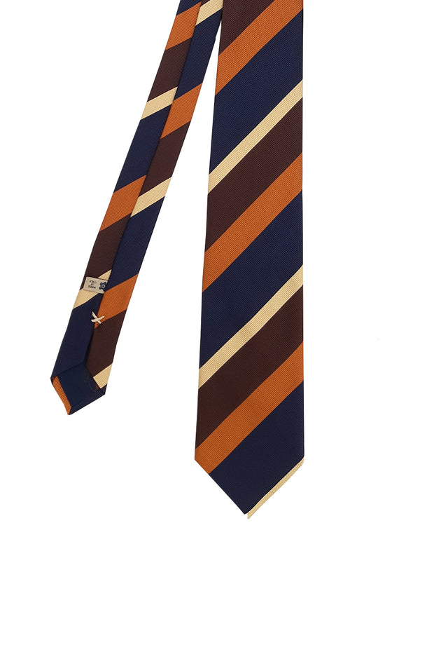 Regimental tie blue orange brown and beige