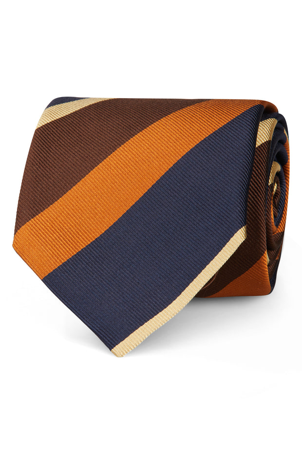 Regimental tie blue orange and brown