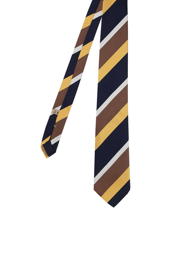 Regimental tie brown yellow blue unlined - Fumagalli 1891