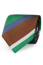 Regimental tie green blue brown and white