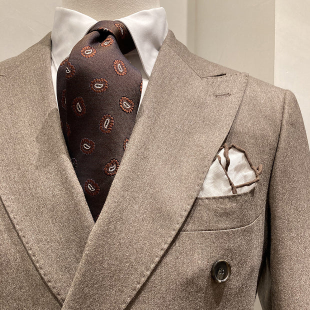 Brown & burgundy paisley jacquard silk hand made tie