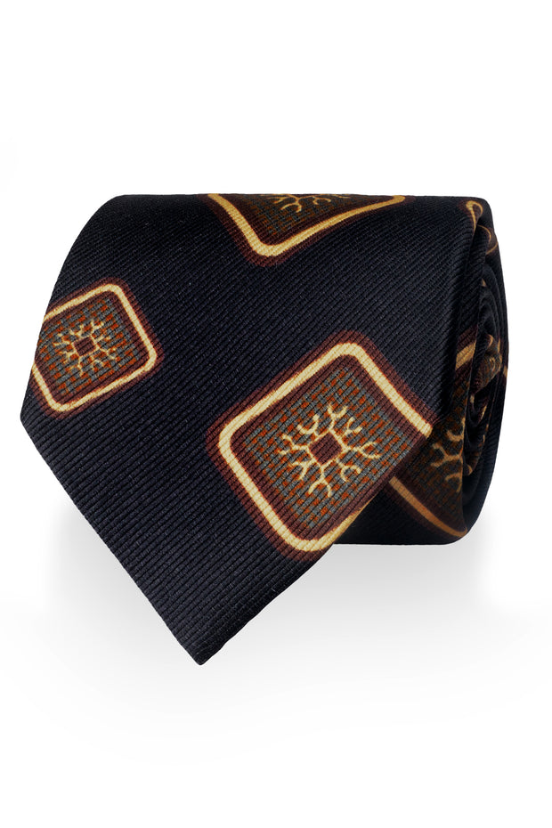 Cravatta stampata d'archivio vintage nero - Fumagalli 1891
