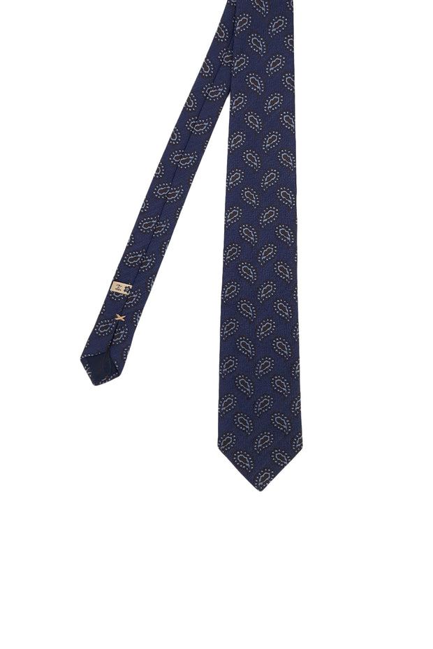 vintage paisley pattern on blue jacquard tie