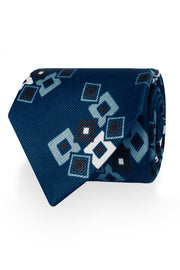 Printed tie in pure silk with fancy design and blue background