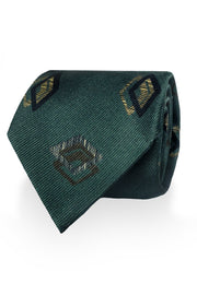 Vintage petrol green tie in pure silk with print