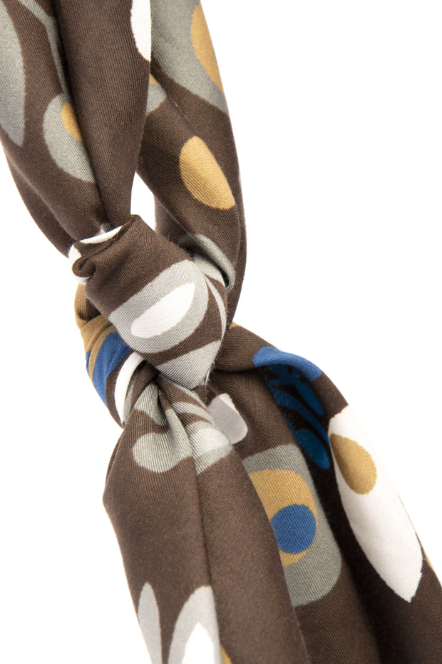 Bandana foulard marrone in seta cotone con tulipani stampati