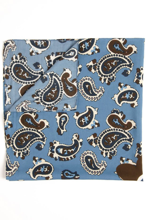 Light Blue Ultra Soft Silk & Cotton Paisley Bandana Foulard-Fumagalli 1891