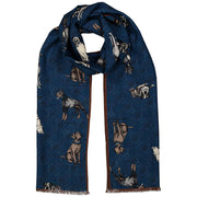 Vintage blue scarf with printed dogs pure wool