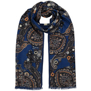 Vintage pure wool scarf blue with paisley