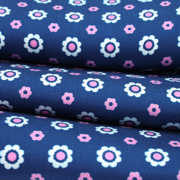 Sciarpa blu in seta con fiorellini bianchi e rosa - Fumagalli 1891 