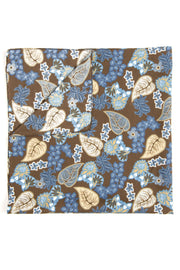 Foularino marrone in pura seta e cotone con foglie stampate - Fumagalli 1891