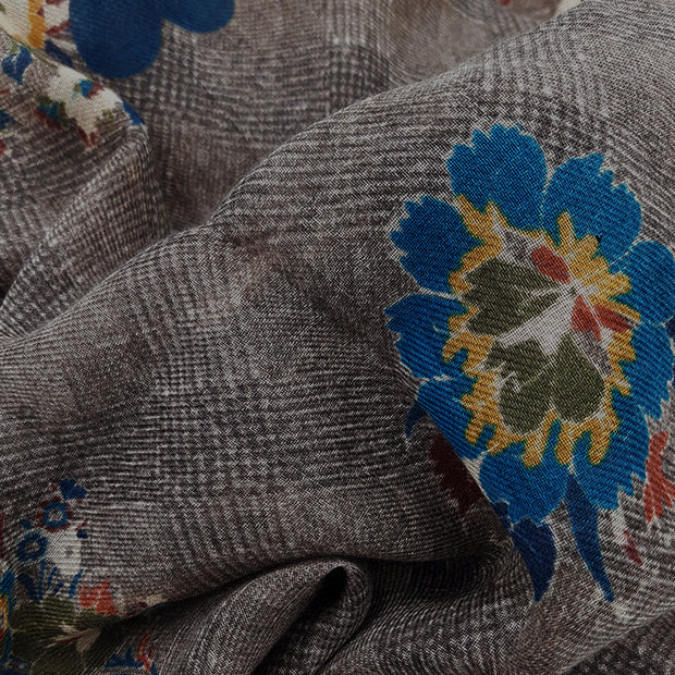 ALMA - Sciarpa vintage grigia con fiori super soft 