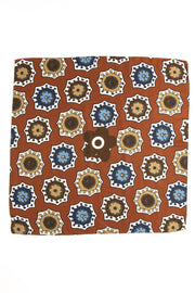 Bandana foulard arancione in soffice seta e cotone con stampa di medaglioni - Fumagalli 1891
