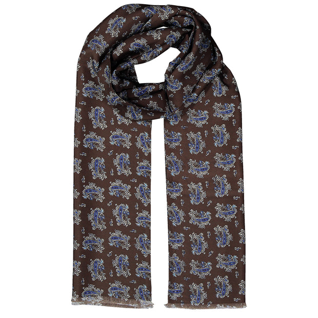 Brown silk scarf with vintage paisley prints