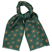 Petrol green silk scarf with vintage prints