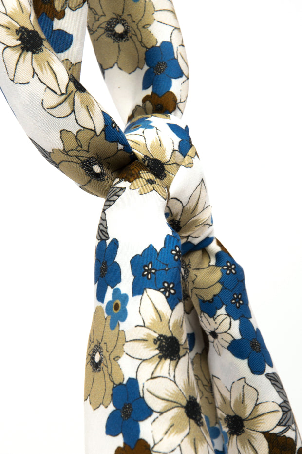 Bandana foulard bianco in seta cotone con pattern floreale 