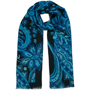 Vinatge blue paisley scarf pure wool