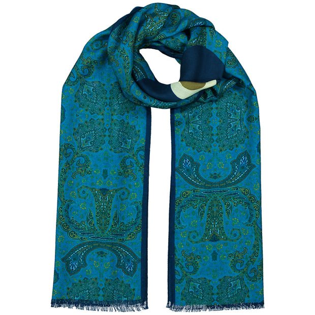 Vintage light blue pure wool scarf with paisley