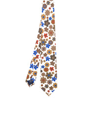 Cravatta in seta serie limitata con stampa fiori stilizzati beige su fondo bianco - Fumagalli 1891