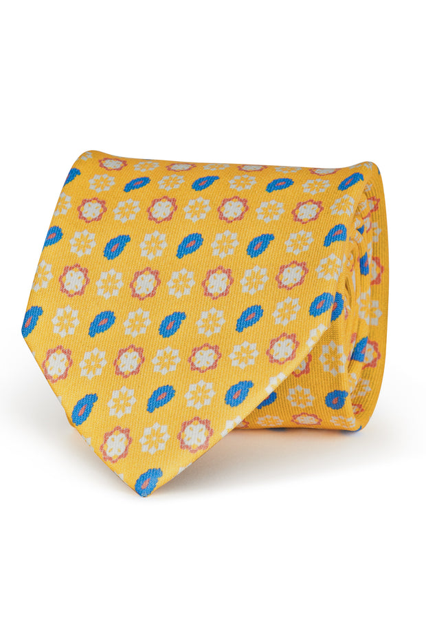 yellow micro design printed tie
