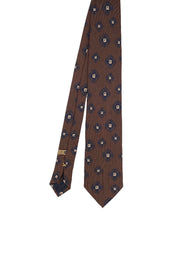 TOKYO - Cravatta in seta marrone con medallion blu