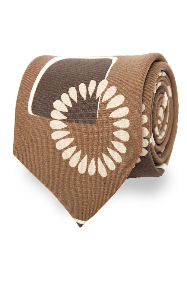 Cravatta dal macro design stampato vintage marrone, beige e bianca - Fumagalli 1891