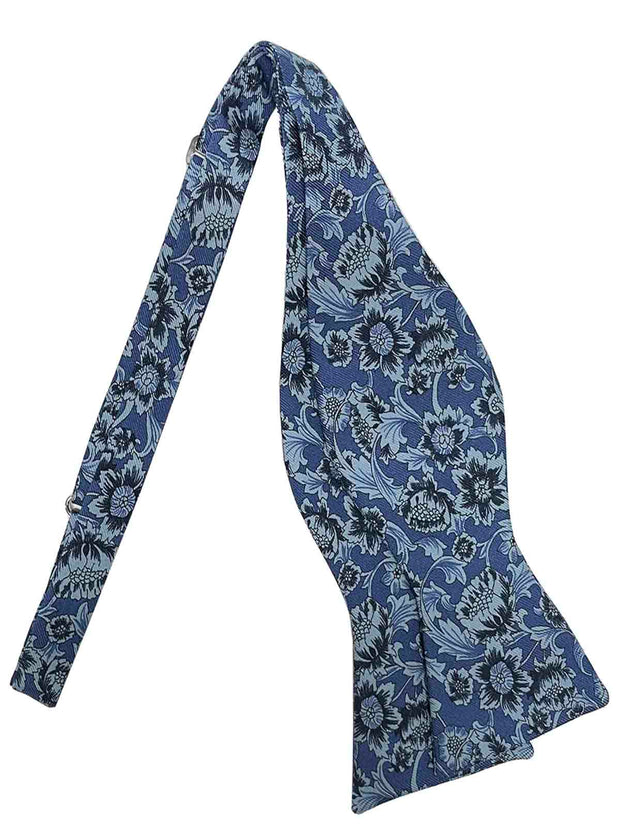 Blue macro floral printed self-tie bow tie