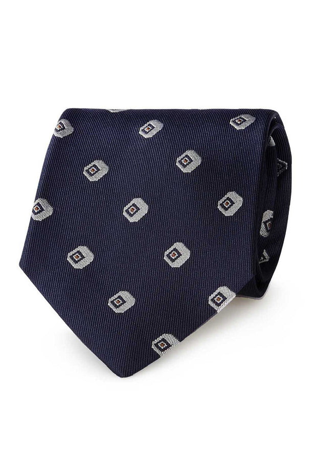 Cravatta blu in pura seta jacquard con motivo classico - Fumagalli 1891