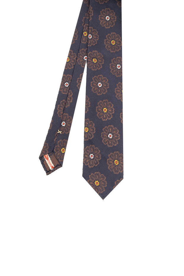 Blue macro floral jacquard unlined hand made unlined tie
