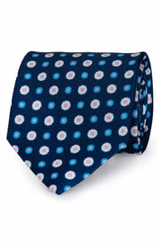 CRAVATTA IN SETA FATTA A MANO CON MOTIVO FLOREALE BLU, BIANCO E AZZURRO - FUMAGALLI 1891