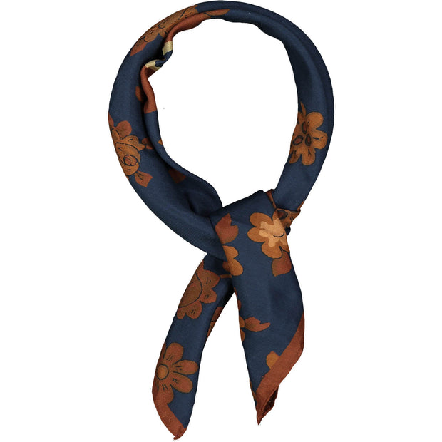 Blue & brown macro floral silk & cotton scarf 60