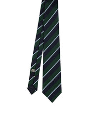 Green, white and blue asymmetrical stiped silk hand made tie - Fumagalli 1891