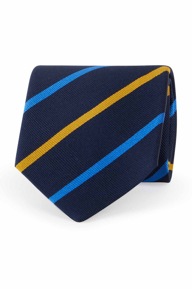 Cravatta Blu in seta con piccole righe gialle e azzurre - Fumagalli 1891