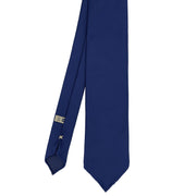 Blue plain super reps pure silk unlined handmade tie- Fumagalli 1891