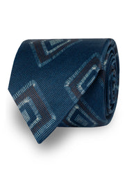 TOKYO - Cravatta fatta a mano in seta stampata con medaglioni blu