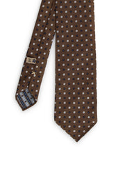 Brown, black & white little diamonds unlined hand made tie - Fumagalli 1891