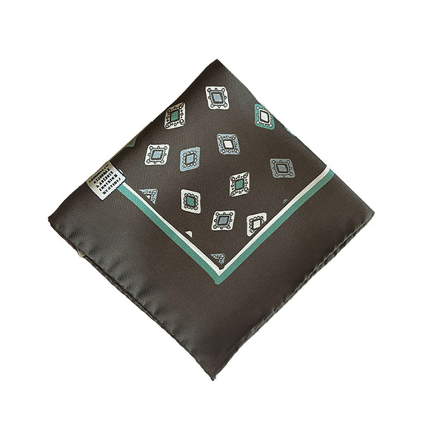 Brown diamonds in a frame printed silk pocket square