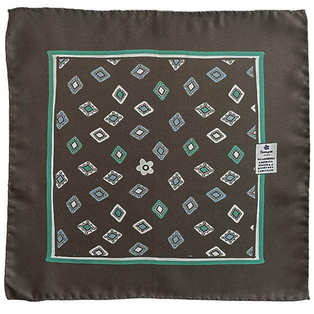 Brown diamonds in a frame printed silk pocket square