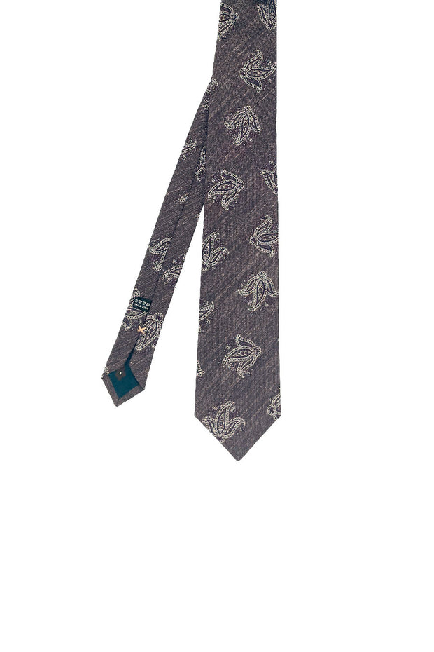 Brown macro paisley jacquard 144 silk and linen tie  - Fumagalli 1891