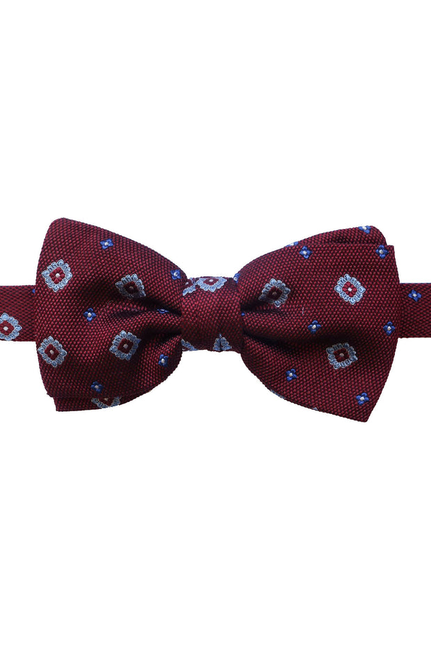 burgundy jacquard bow tie with little floral and diamonds