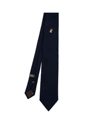Dark blue silk tie with beagle under the knot - Fumagalli 1891