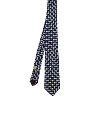 dark blue tie with classic white pattern