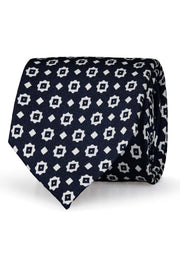 Cravatta blu scuro con motivo classico bianco - Fumagalli 1891
